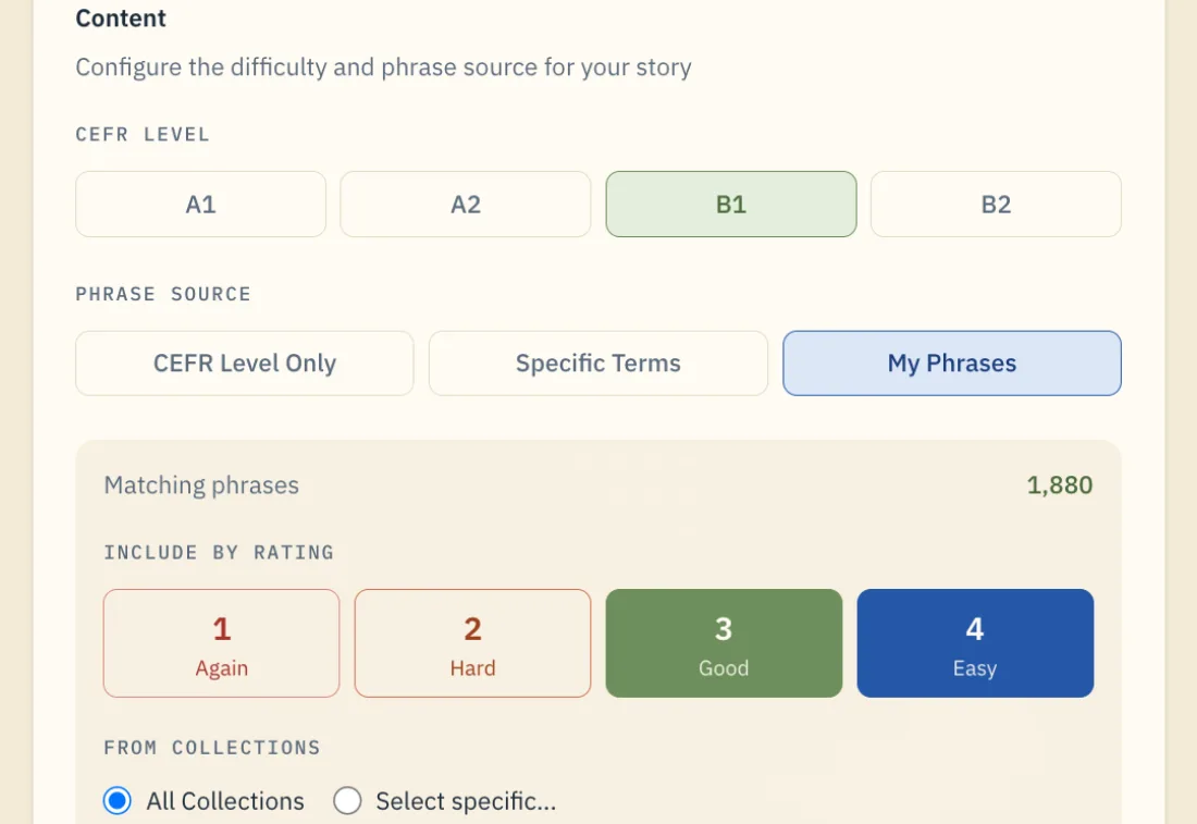 Story generation using your vocabulary